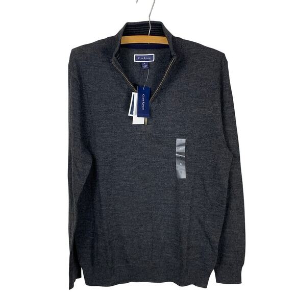 Club Room Charcoal Grey Quarter Zip Merino Wool Blend Sweater Size M NWT - Picture 2 of 8